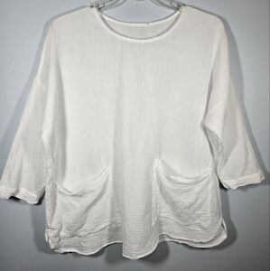 White Cotton‎ Gauze Oversized Shirt, XL/XXL Fit, Breathable & Flowy, EUC